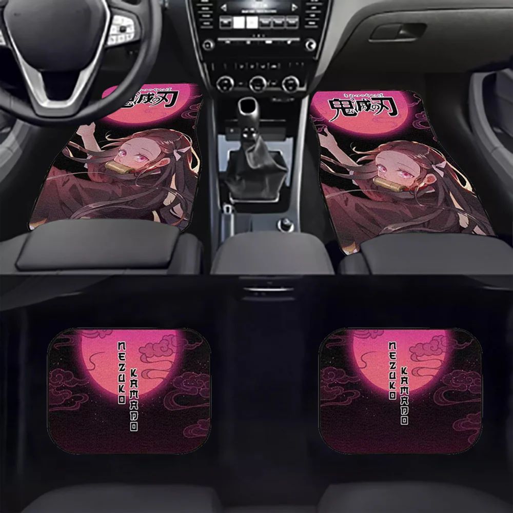 Brand New 4PCS UNIVERSAL ANIME DEMON SLAYER Racing Fabric Car Floor Mats Interior Carpets