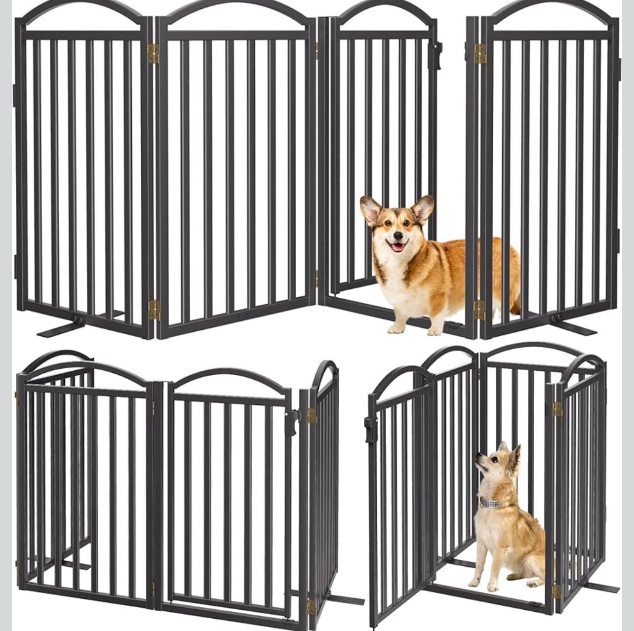 Malier Metal Freestanding Dog Gates with Door, 36'' Height Outdoor Indoor, 4 Panels 80''W × 36''H