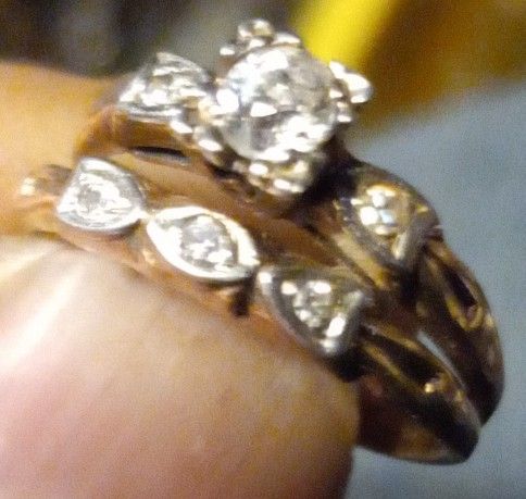 Gold And Diamonds Engagement Ring And Wedding Ring Set