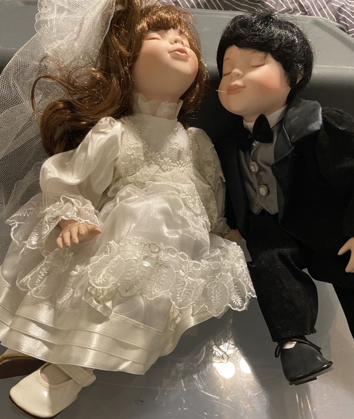 Seated 18” Porcelain Bride And Groom Dolls