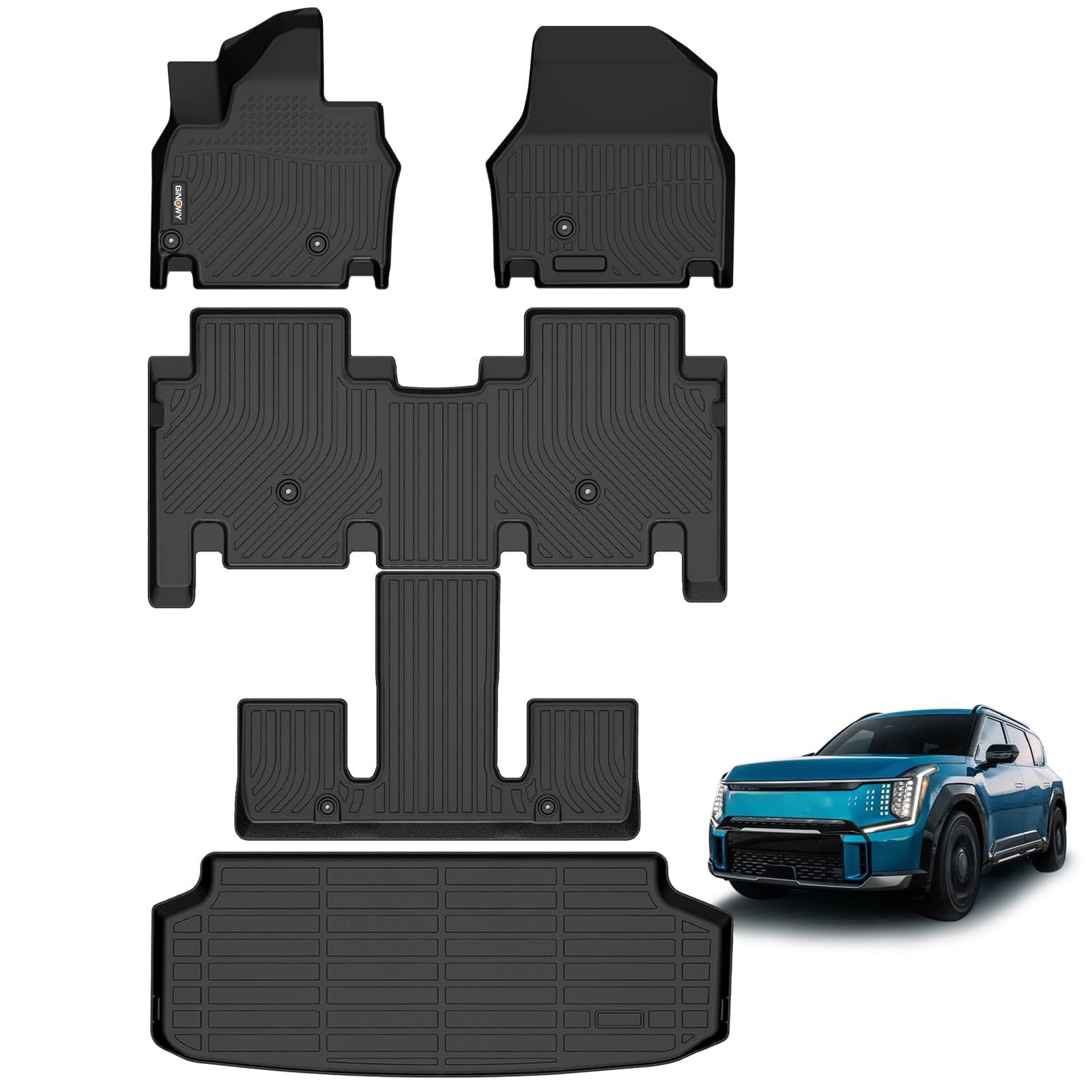 Floor Mats & Cargo Liner for Kia EV9 2024-25 6 Seats, 2nd Row Bucket Seat, All Weather Protection Car Mats for Kia EV9, Waterproof Trunk Mat