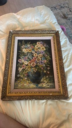 Framed Floral Still Life Oil Painting