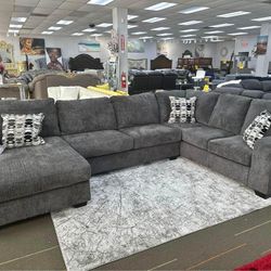 New🪵19 Down Payment You Finance 🪵Ashley Dark Gray 3 Piece Laf/Raf Sectional With Chaise ▪️# Couch 