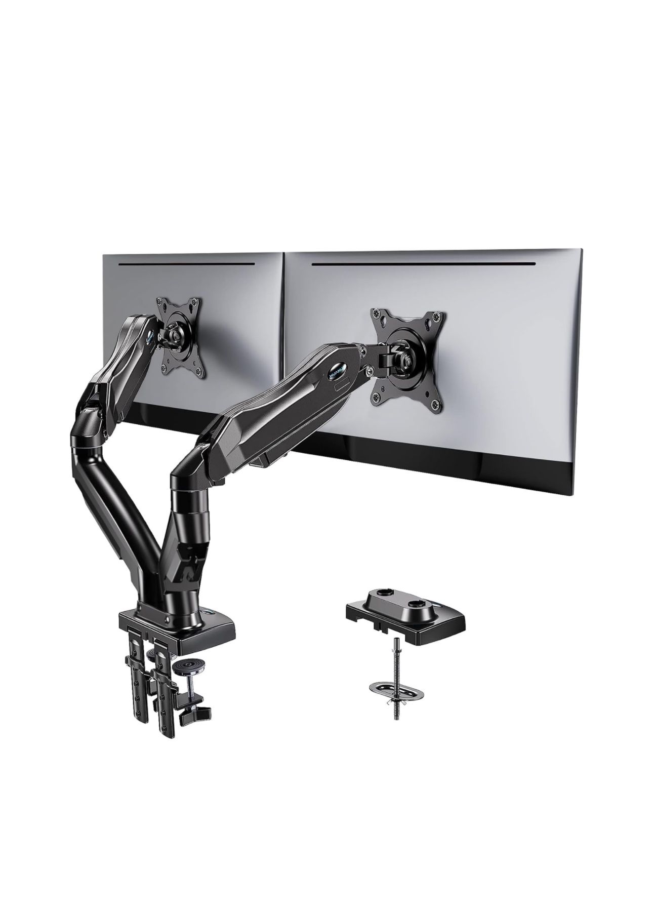 HUANUO Dual Monitor Stand - Full Adjustable Monitor Desk Mount Swivel Vesa Bracket with C Clamp, Grommet Mounting Base for 13 to 30 Inch Computer Scre