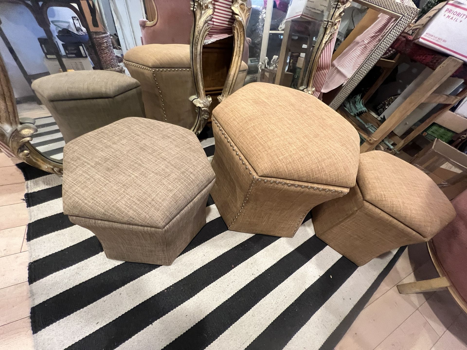 Linen look regency nesting storage ottomans