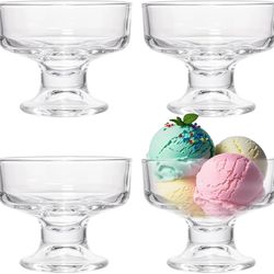 Glass Dessert Cups Set of 4,6.8oz Ice Cream Bowls,Pudding Cups for Parties Ideal for Sundae,Fruit,Ice Cream,Pudding,Small Snacks