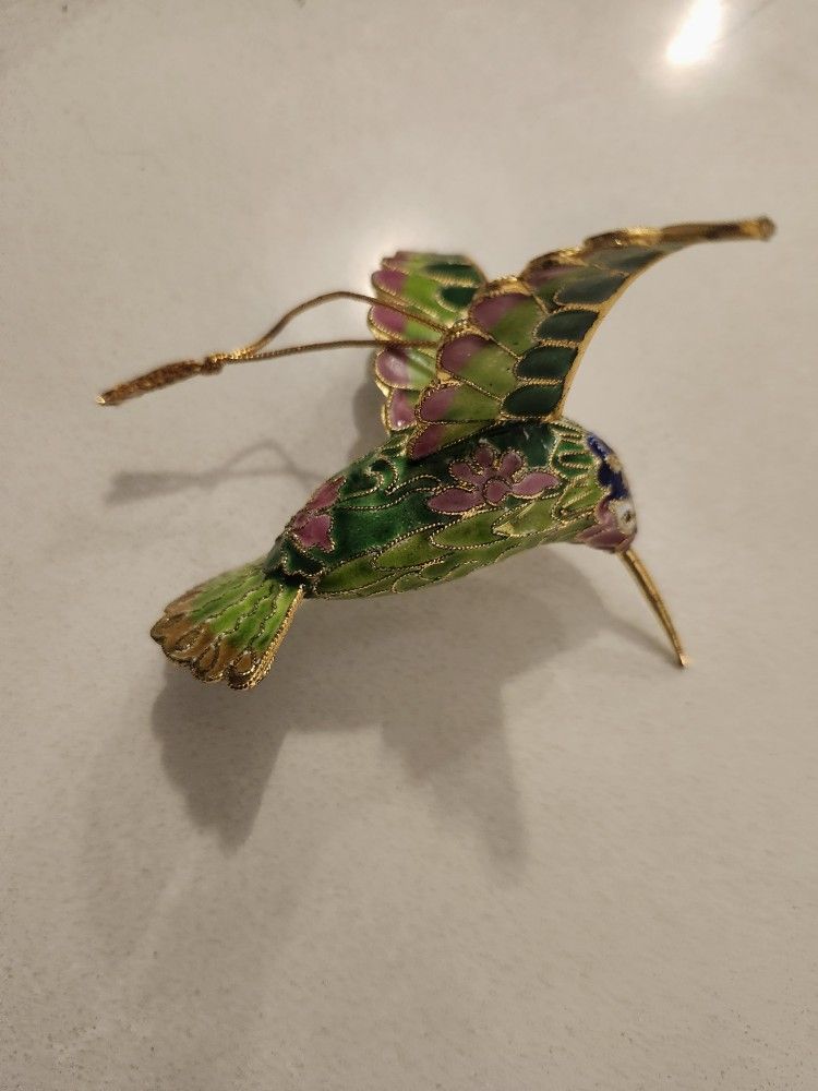 Vintage Handcrafted cloisonné hummingbird ornament.