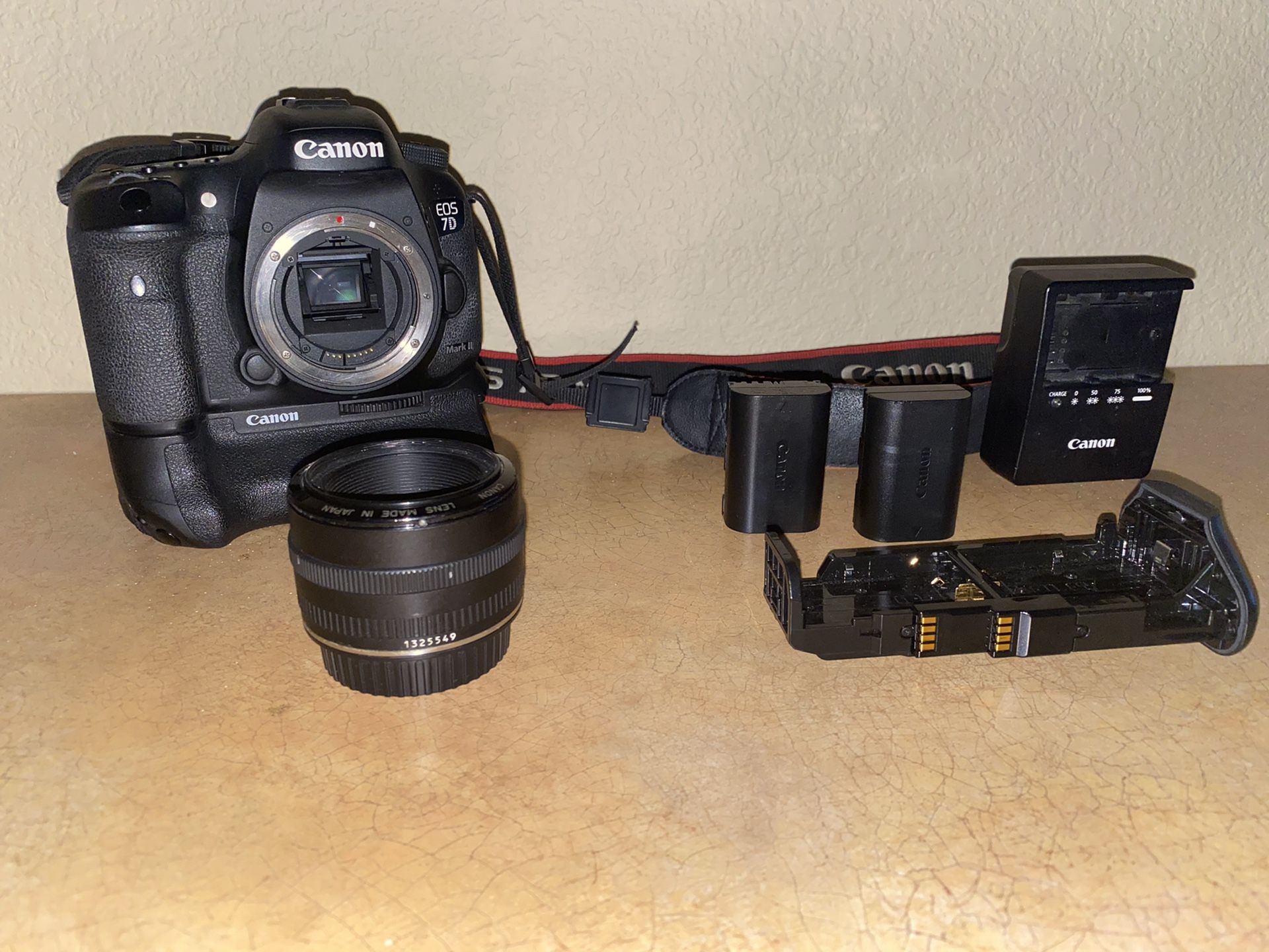 Canon 7D Mark II DSLR Digital Body with Battery Grip BG-E16 and EF 50mm lens