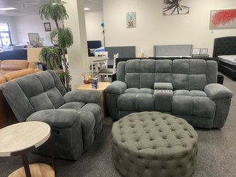 Gray Corduroy Reclining Loveseat and Recliner Set