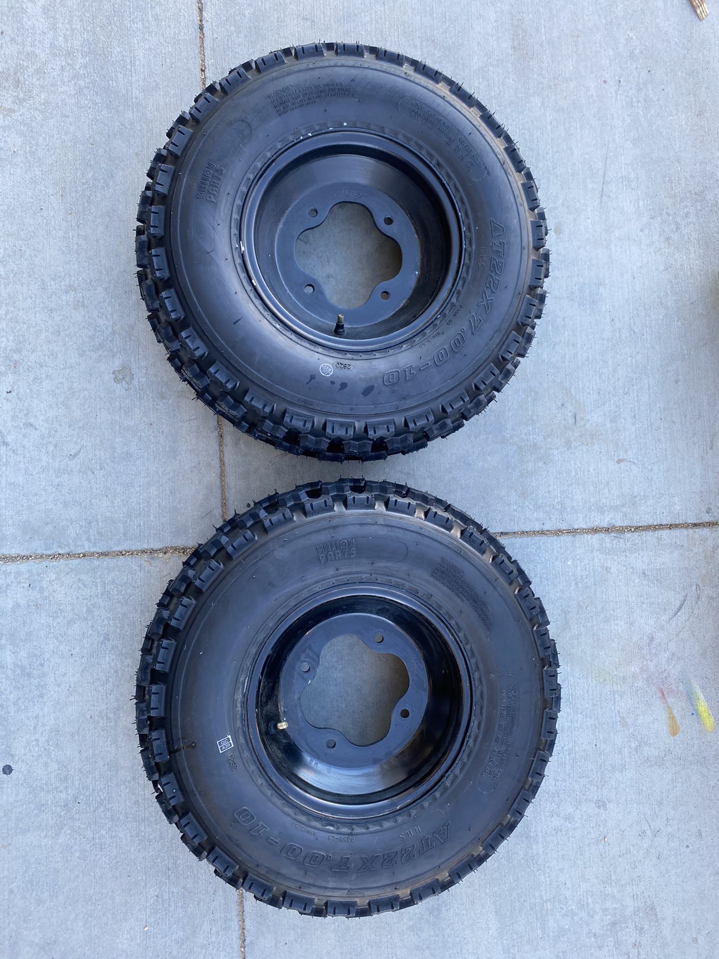 22x7-10 new front atv quad tires on ITP rims 4/144