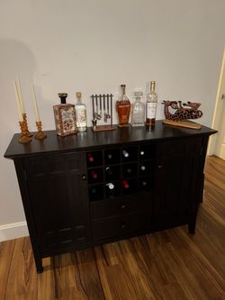 Simpli Home Bedford 54” Wood Bar Cabinet & Wine Rack