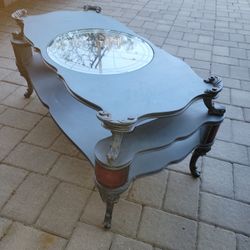 Vintage 70's coffee table with original center glass