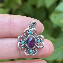 Sterling Silver Dainty Super Seven Turquoise Pendant