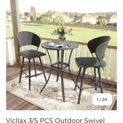 Vicllax 3 PCS Outdoor Swivel Bar Set, Patio Wicker Bar Chairs and Round Bar Table