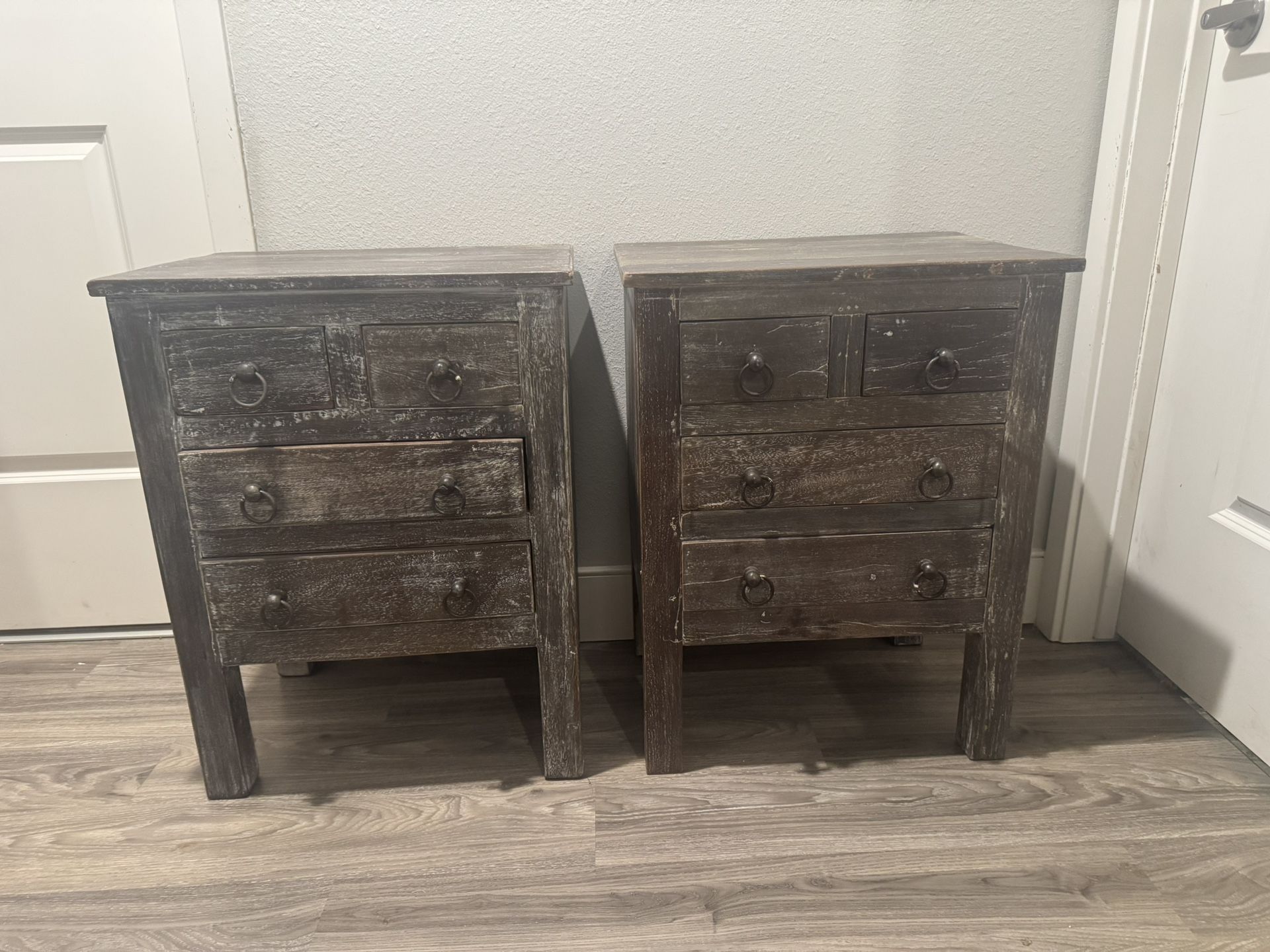 End Tables Set. Real Wood Rustic Grey Colored.