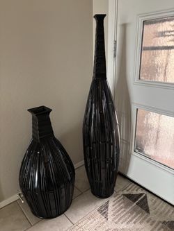 Black Bamboo Floor Vases Set of 2