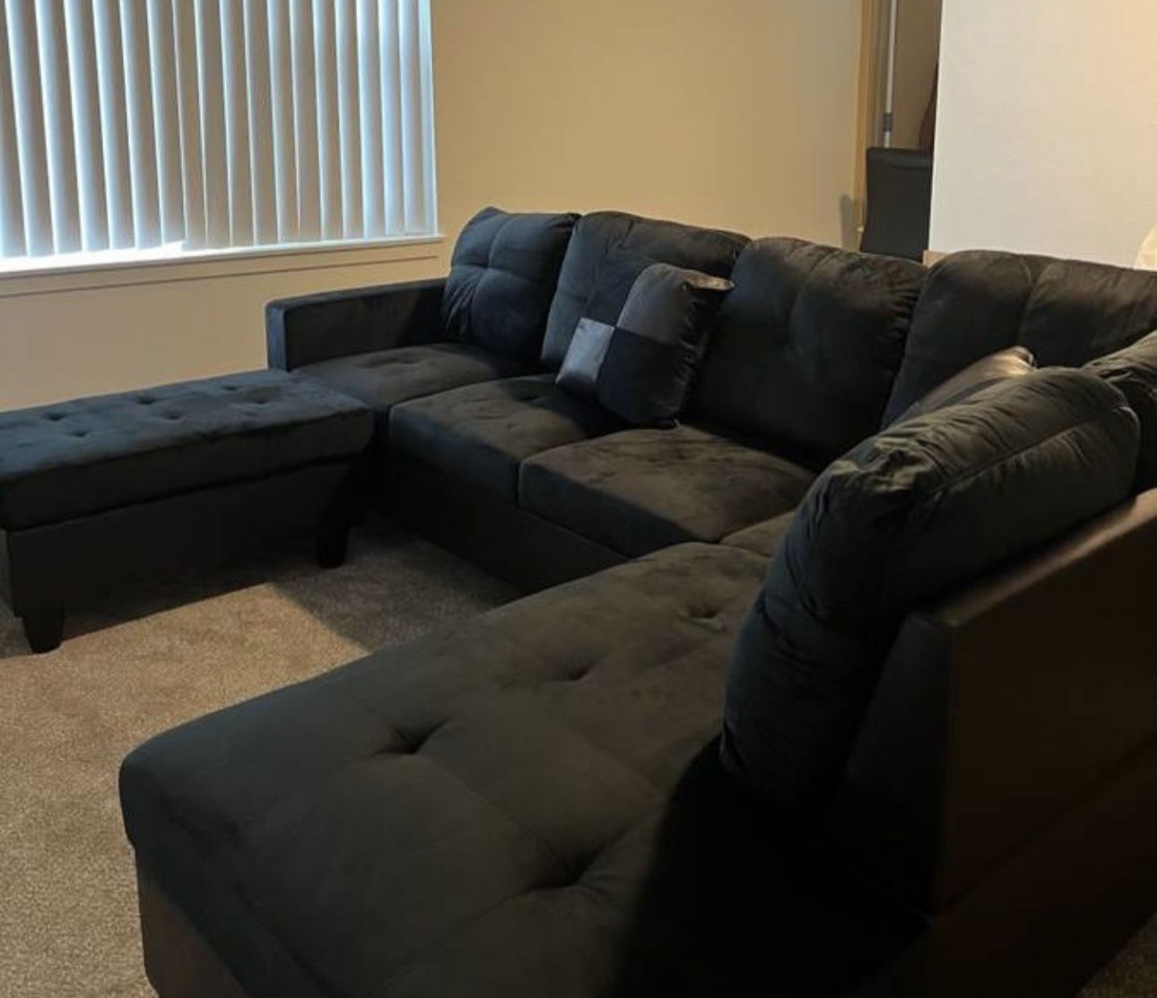 Black Microfiber Sectional Couch And Ottoman