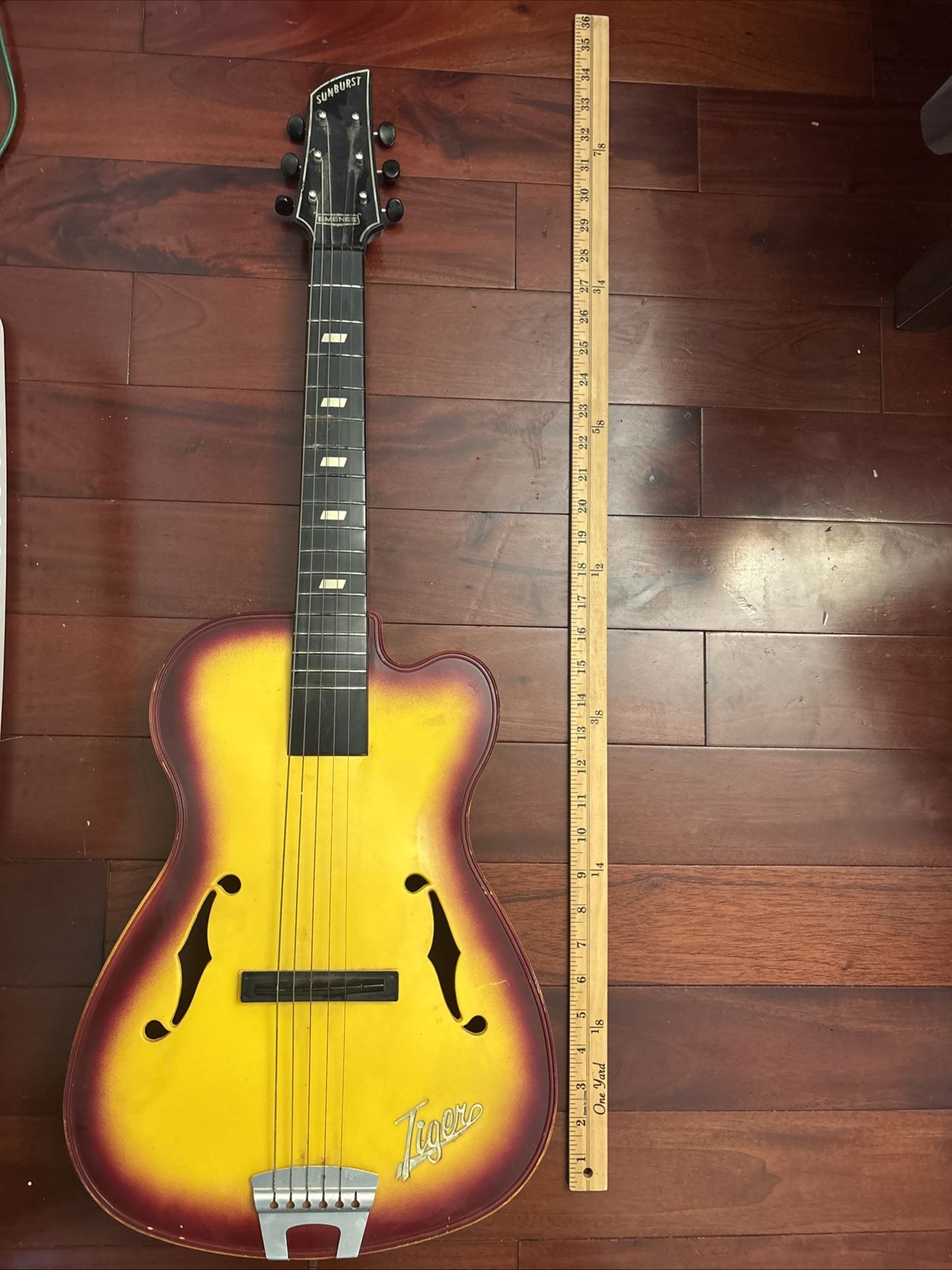 Vintage Emenee Tiger Sun Burst Toy Guitar