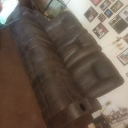 Faux Leather Sofa W/2 Recliners, Center Charging Consoles And LED In Center