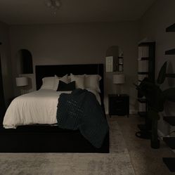 Queen Black Velvet Platform Bed 