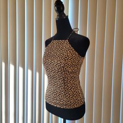 Leopard Print Halter Fitted Top