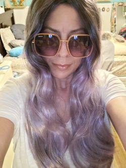 Long Curly Brunette & Purple/lilac Cosplay Wig