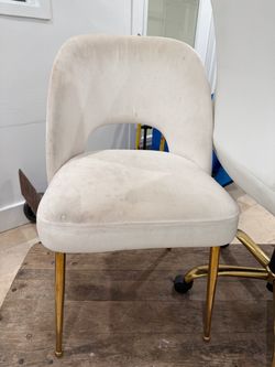 Cream Velvet Accent Chair with Gold Legs