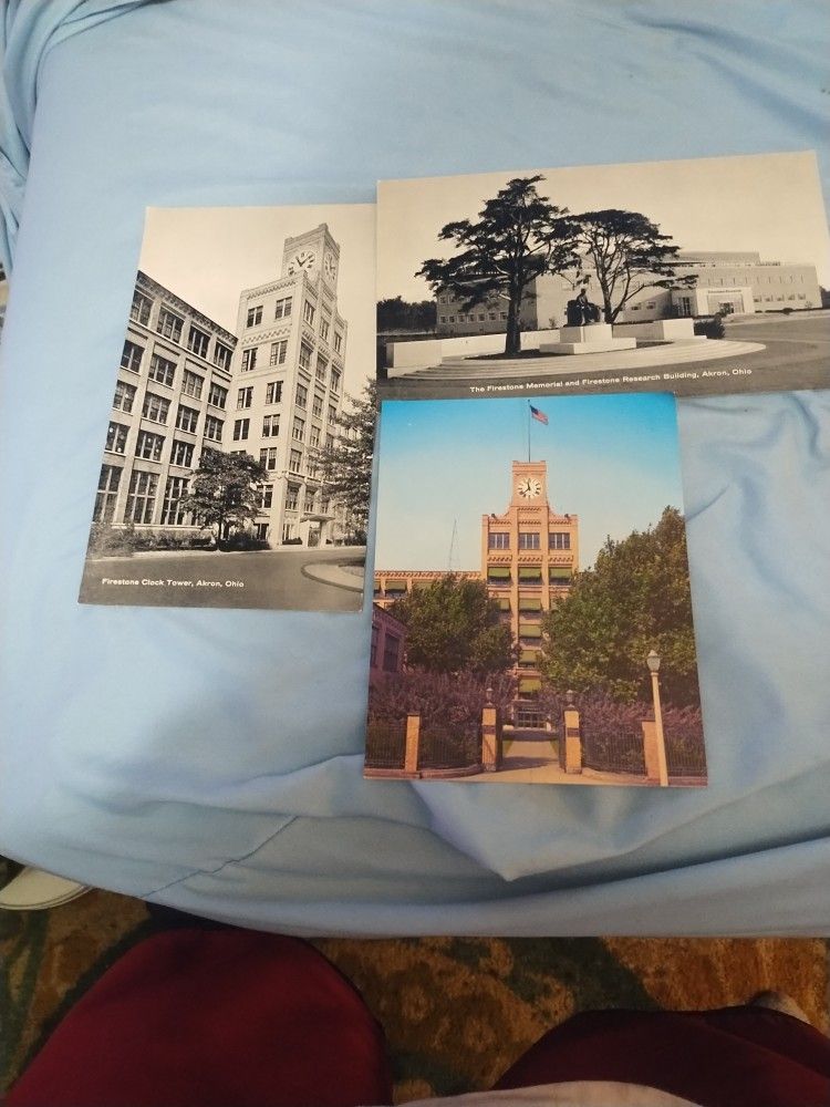 Akron Ohio Post Cards Firestone Research Building Clock Towers
