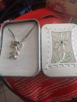 Gingerbread Man Amd Heart Charm Necklace With Decorative Tin