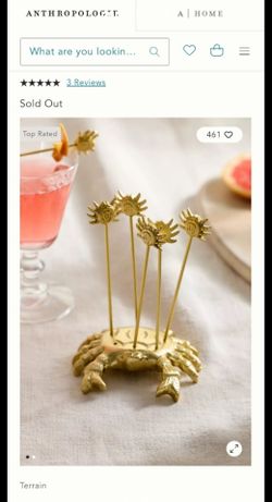 Crab Icon Cocktail Picks, Set of 6
Terrain/Anthropologie