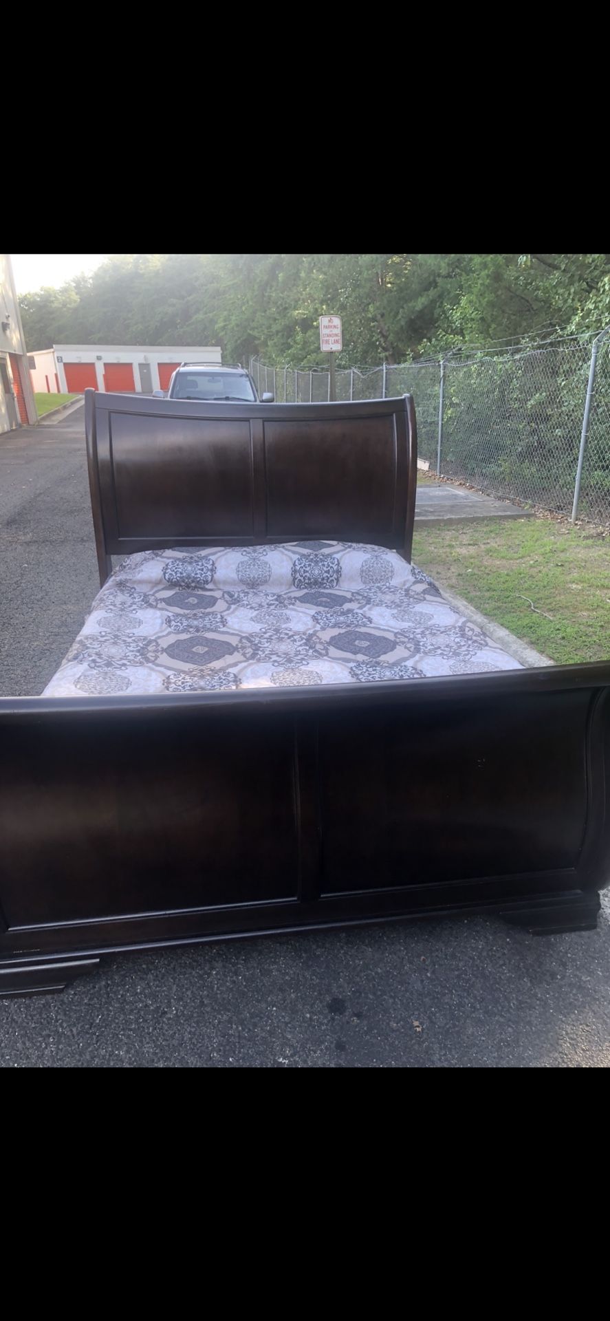 Quality Solid Wood Queen Size Bed : Headboard, Footboard, Rails, Mattress And Box Spring. Delivery Available