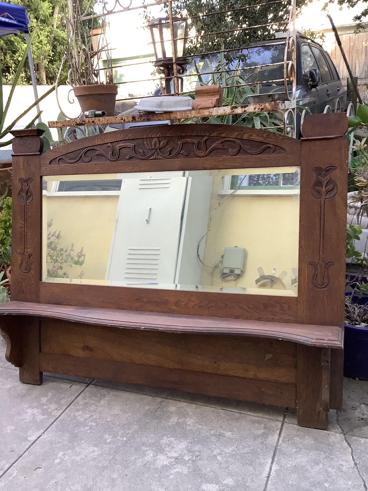 Antique Beveled Glass Over mantle Wall Mirror
