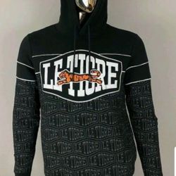 LE TIGRE MEN'S FLEECE PULLOVER THICK HEAVYWEIGHT HOODIE SWEATER SIZE MEDIUM BLACK BIG LE TIGRE THICK FRONT STITCHING BRAND NEW WITH TAGS .