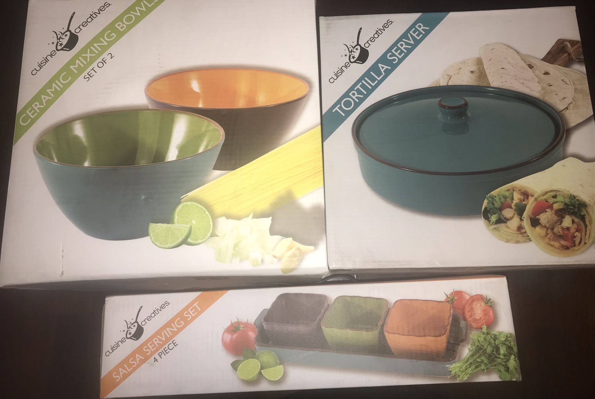 Ceramic Mixing bowls, Tort server, Salsa Set