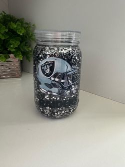 New 24oz Raiders mason jar snow globe cup
