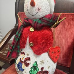 24 In Styrofoam Fancy Snowman. Sequin And Faux Velvet