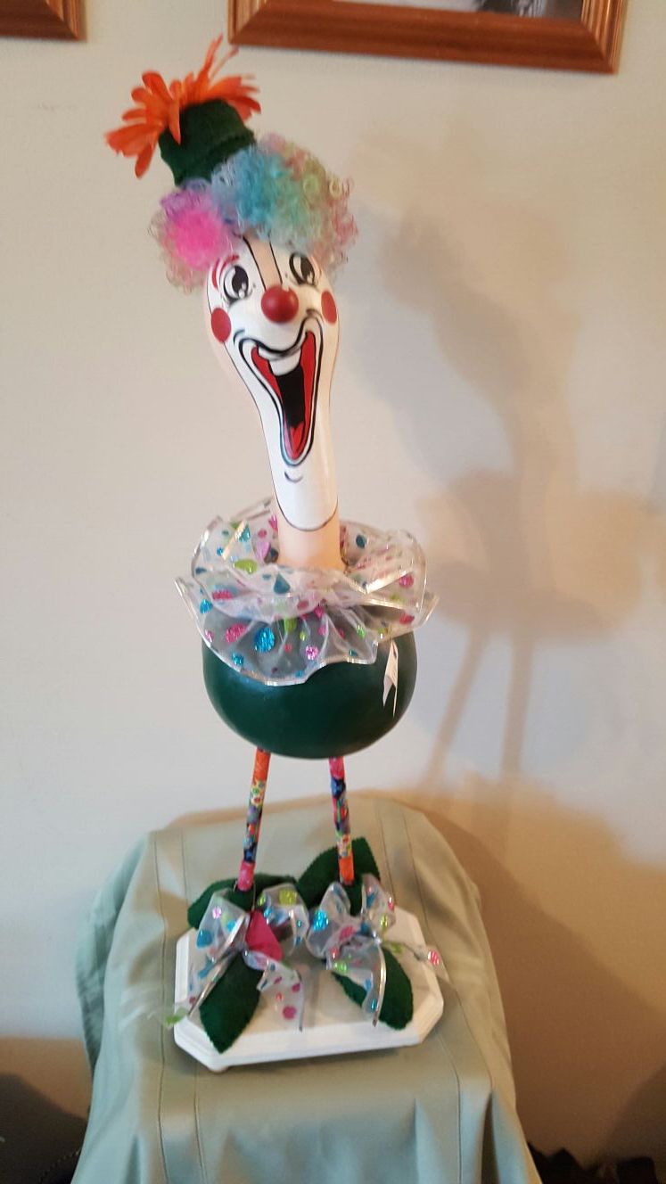 Adorable Gourdtopia Wooden Hand Made Clown By Joanne Schuller