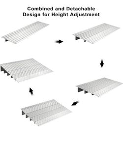5" Rise Threshold Ramp for Wheelchairs, Adjustable Aluminum Alloy Mobility Entry Ramp for Home Doorways, 700LBS Weight Capacity, 34”L x 27”W x 5”H Sil