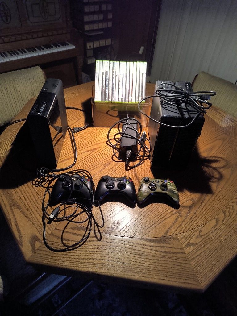 3 Xbox 360 With Controllers and games