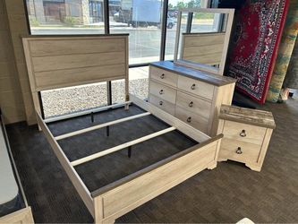 Rustic white queen farmhouse bedroom set 