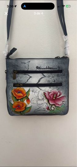 Anuschka Hand-Painted Leather Crossbody Bag Floral