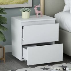 2-Drawer White Nightstand