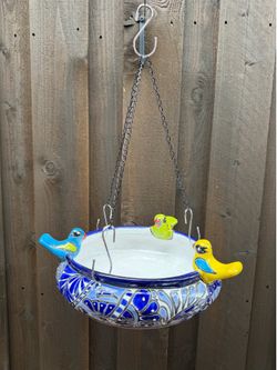 Mexican Talavera Hanging Birdbath Decor, Pottery, Clay Pots,  Planters.