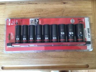 Milwaukee 9PC SAE Deep Well SHOCKWAVE Impact Duty Socket Set 1/2” Drive .  Brand NEW.