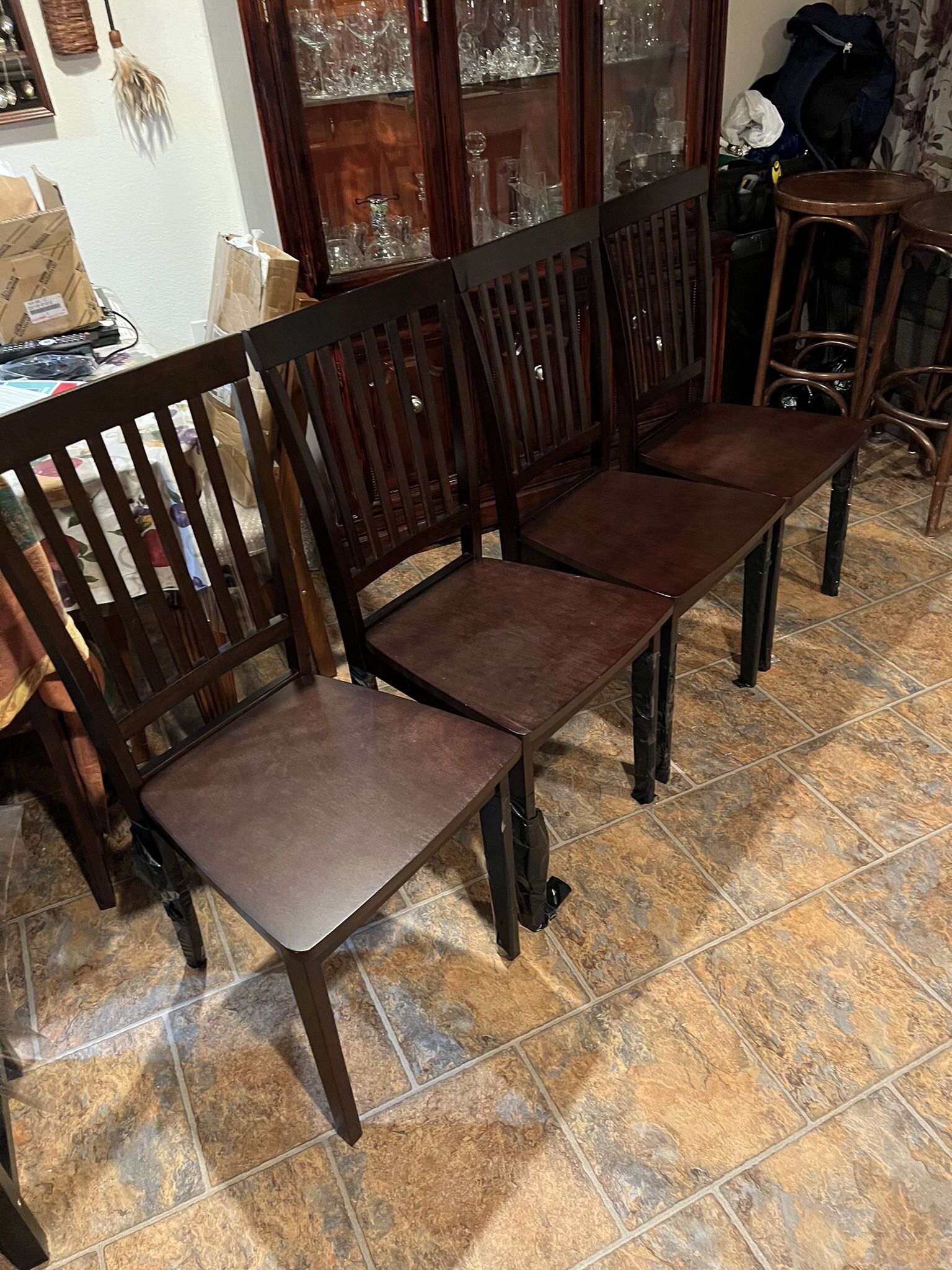Four Wooden Table Chairs 
