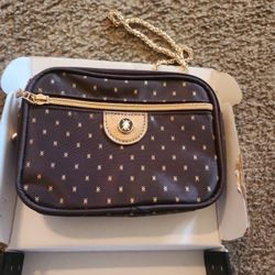 SMALL PURSE CROSSBODY  BROWN DIAMOND/ GOLD CHAIN