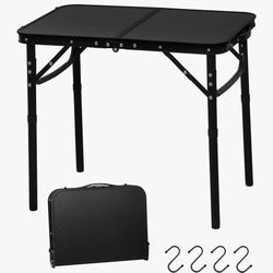 Folding Table Premium Aluminum Black 25"x16.2"x22" 2024, Reinforced, Portable, Small Foldable, Camping Table, Heavy-Duty, Mini Folding, Adjustable Hei