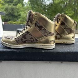 New Coach Signature NORRA Khaki Gold Women Boots Sneakers Sports Shoes Size 6M