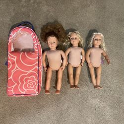 3 Our Generation Dolls + Carrier