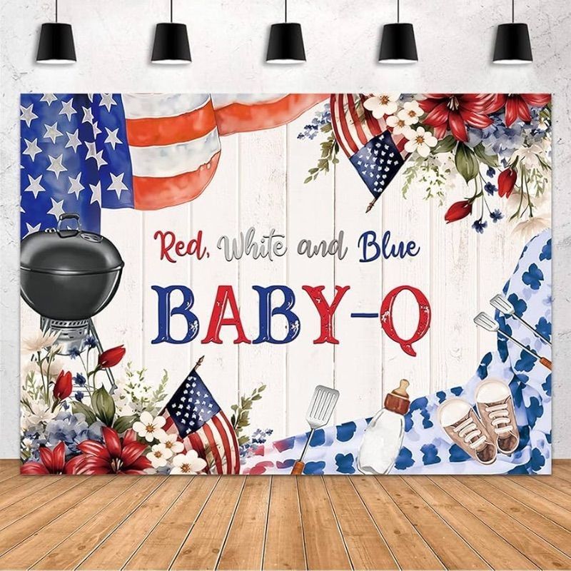 Red White Blue Baby Q Backdrop Banner Photo Shoot